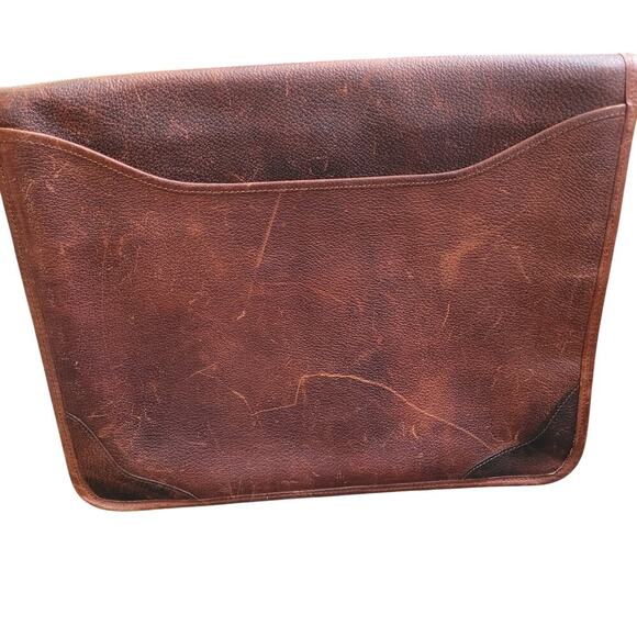 ORVIS Bullhide Brown Thick Leather Bag Vintage Portfolio Briefcase Weekend - Picture 3 of 15